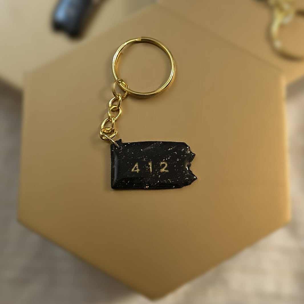 The 412 PA Keychain | Black & Gold Pittsburgh Fan Gifts
