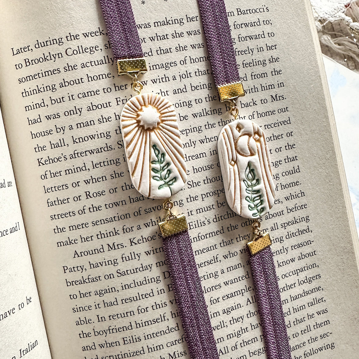Celestial Sprig Bookmark | Sun & Moon Clay Page Holder