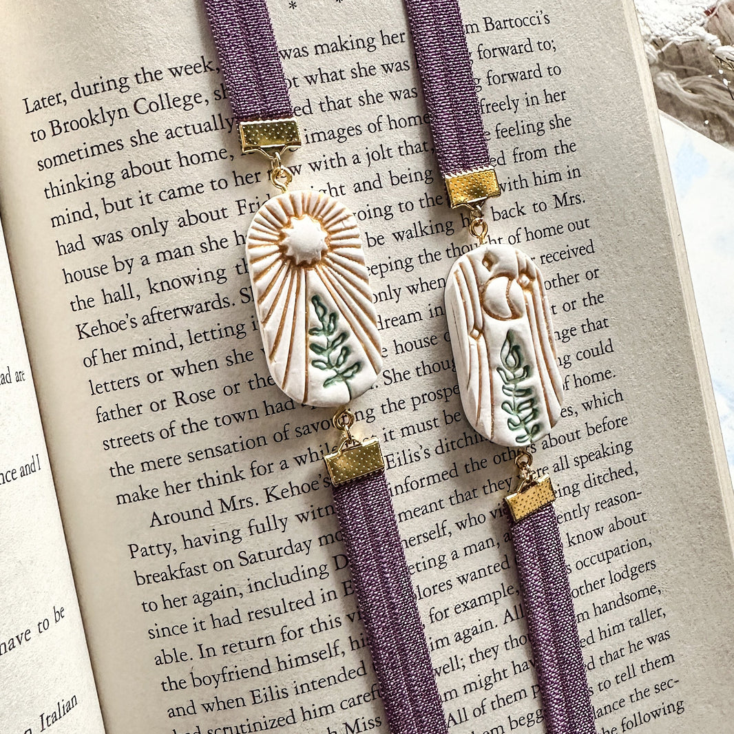 Celestial Sprig Bookmark | Sun & Moon Clay Page Holder