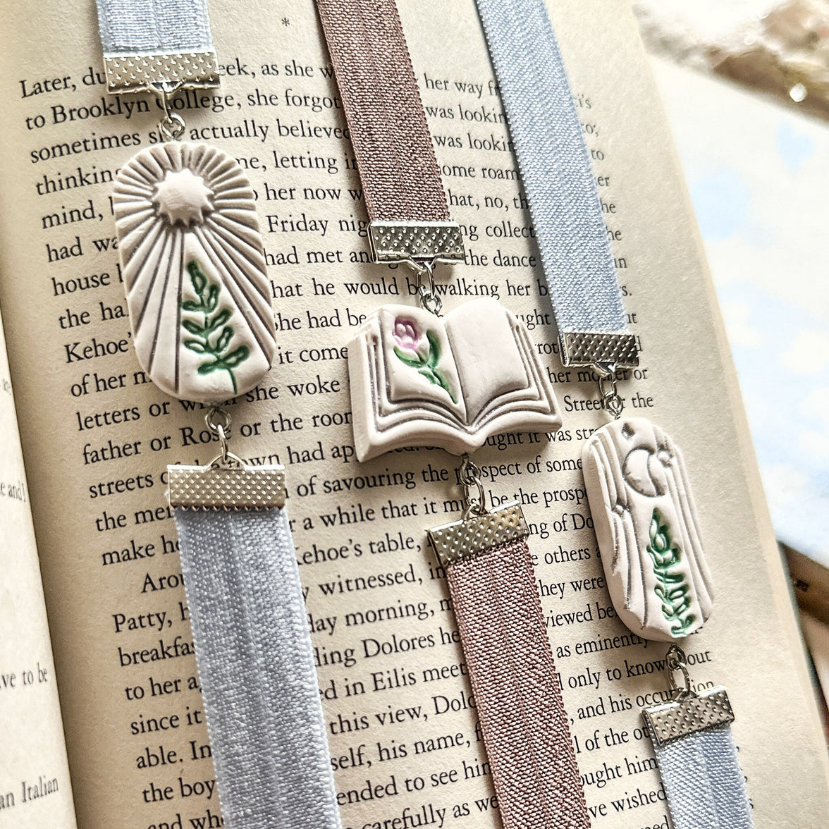 Storybook Rose Bookmark | Handmade Open Book Clay Page Holder