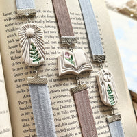 Storybook Rose Bookmark | Handmade Open Book Clay Page Holder