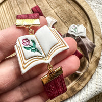 Storybook Rose Bookmark | Handmade Open Book Clay Page Holder