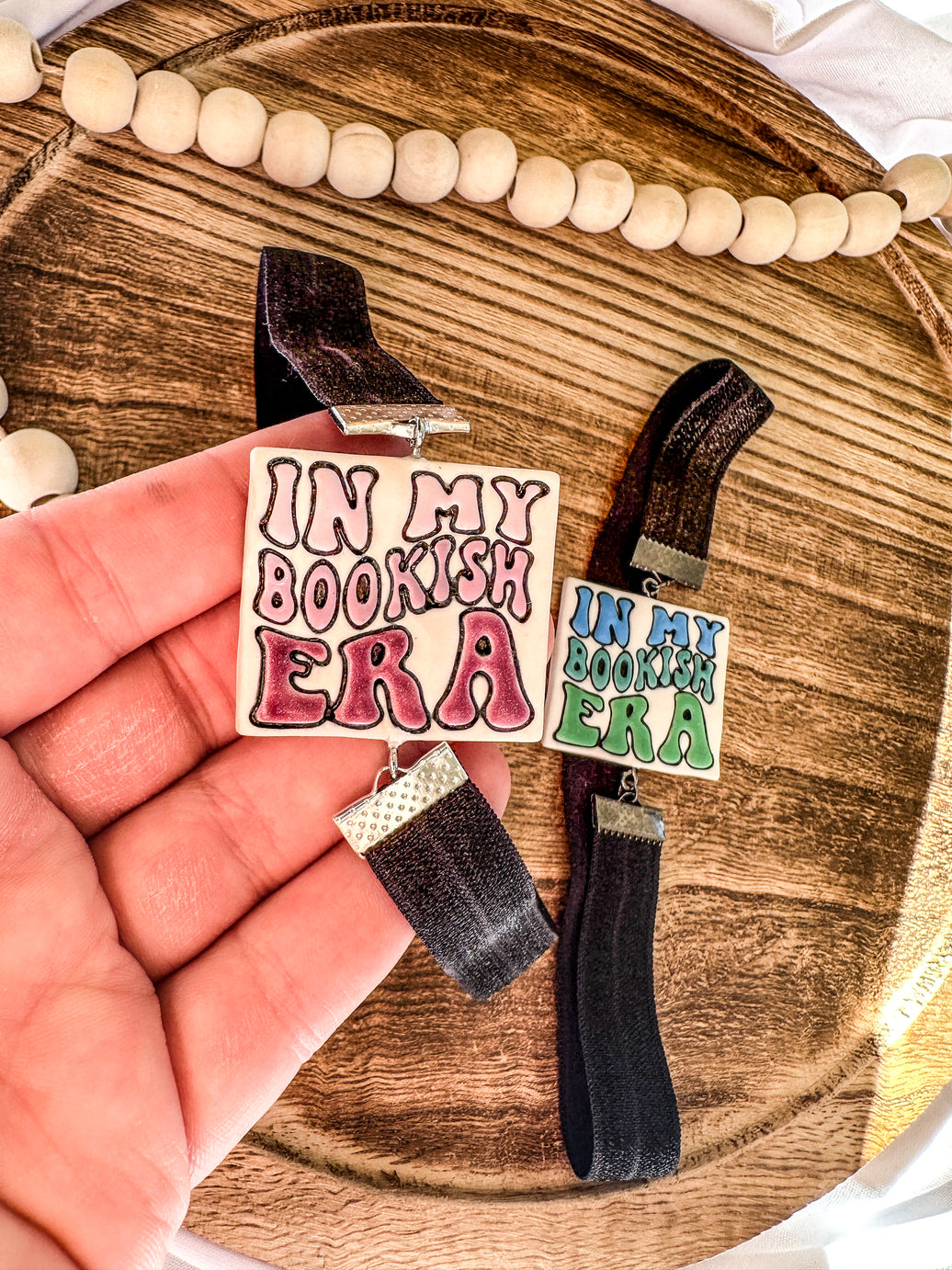 Bookish Era Hand-Painted Clay Bookmark | Adjustable Elastic Page Holder
