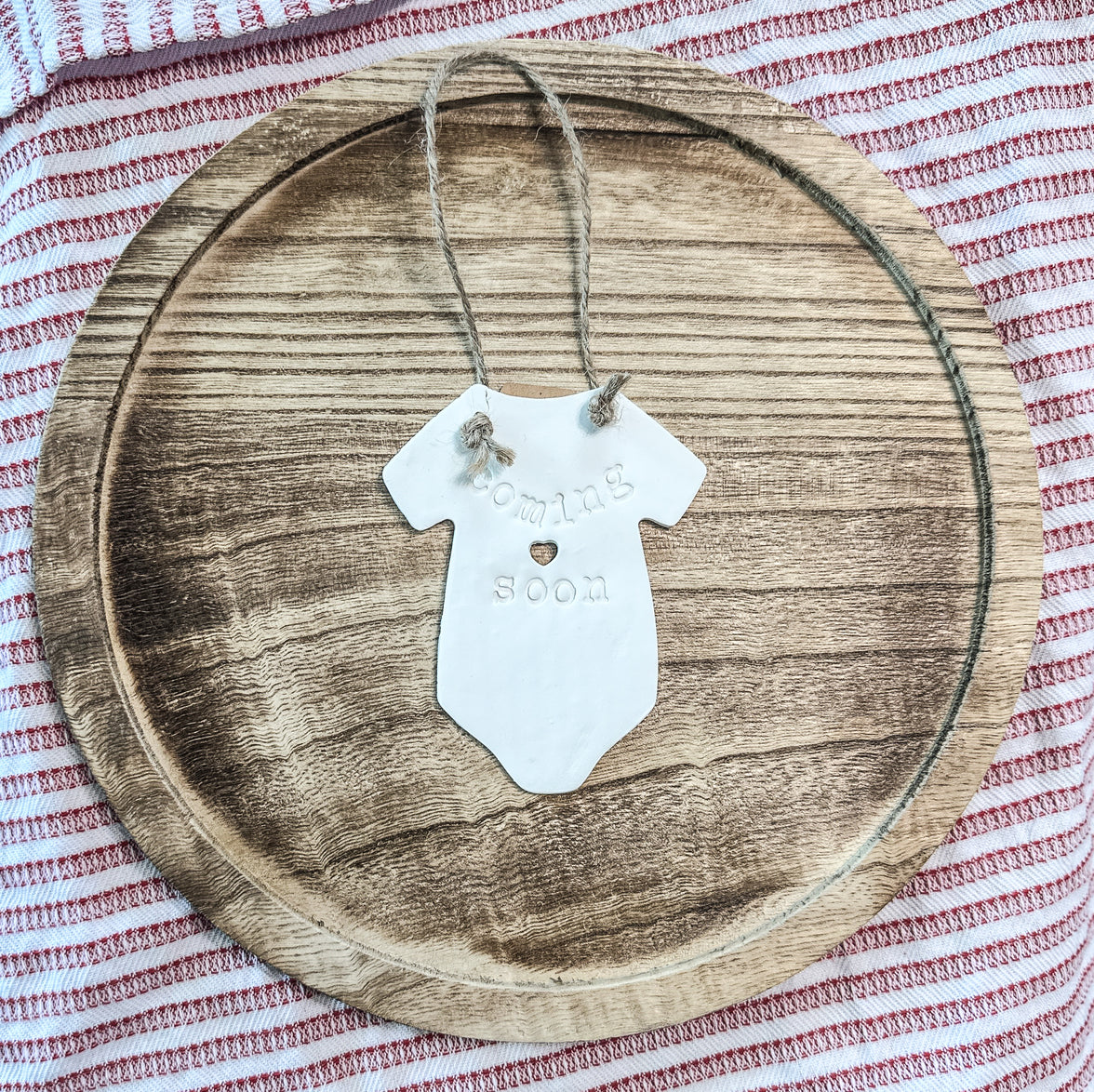 Pregnancy Announcement Ornament | Hand-Stamped Clay Keepsake
