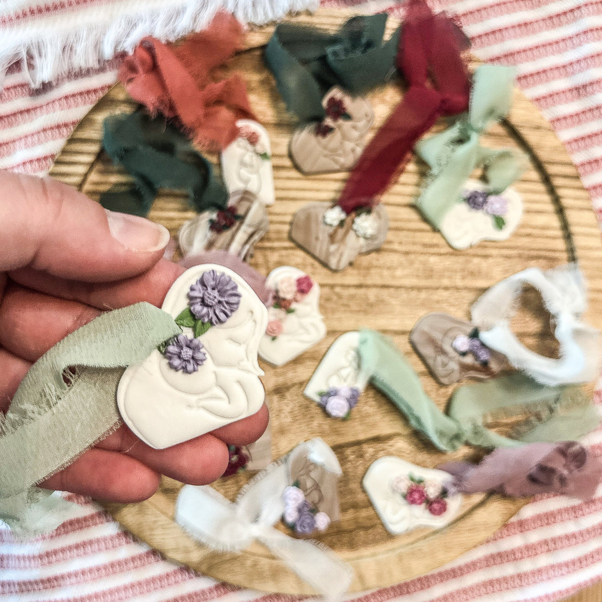 Mother & Baby Floral Clay Ornament | Sentimental New Mom & Baby Shower Gift