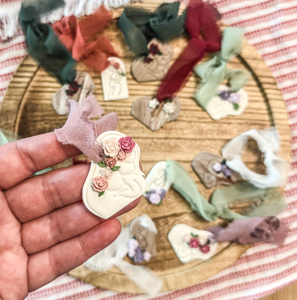 Mother & Baby Floral Clay Ornament | Sentimental New Mom & Baby Shower Gift