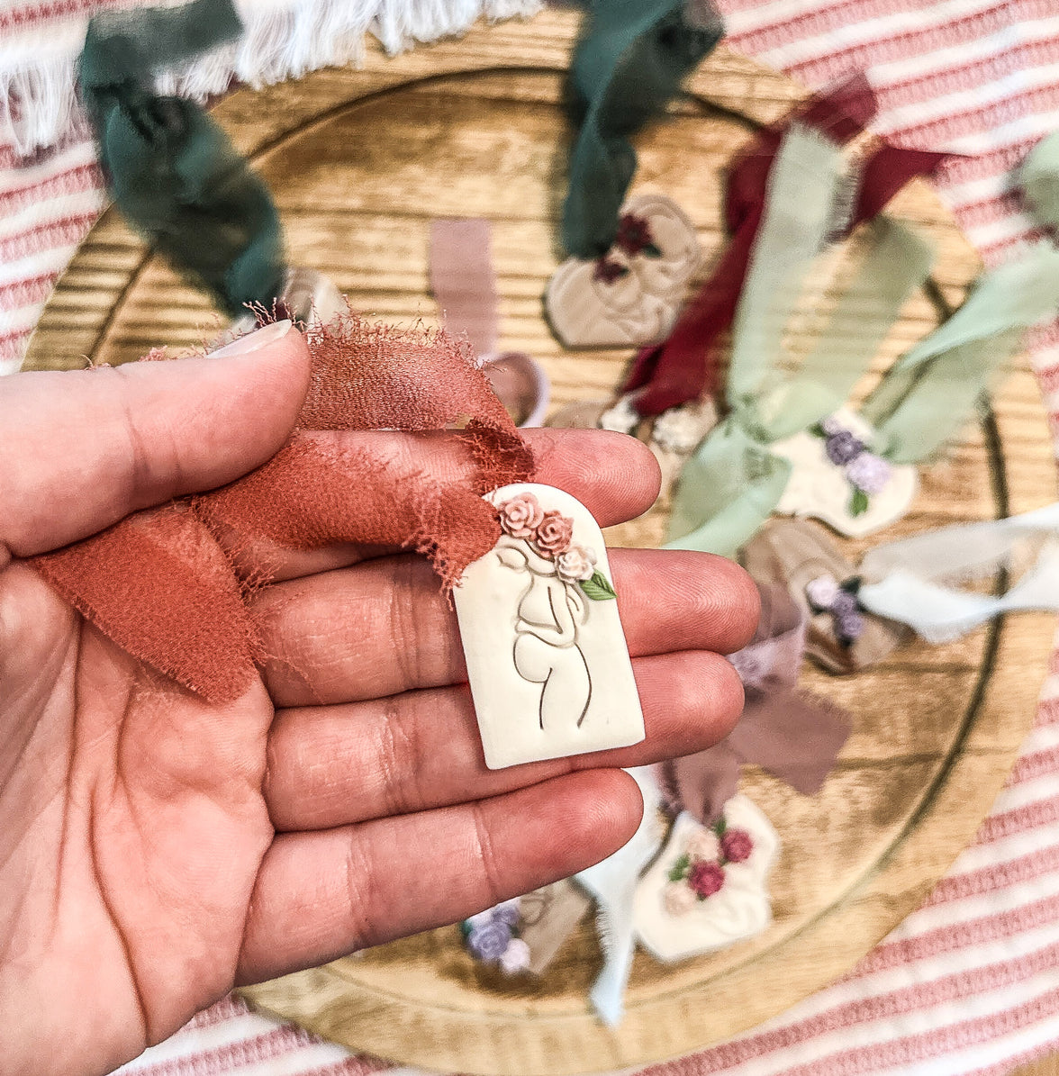 Miniature Pregnant Mother Clay Ornament | Maternity Keepsake & Baby Shower Gift