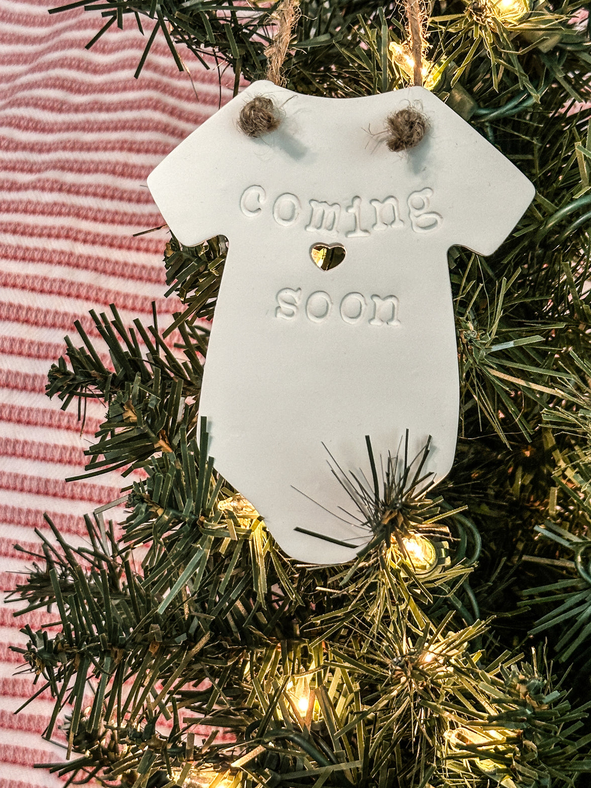 Pregnancy Announcement Ornament | Hand-Stamped Clay Keepsake