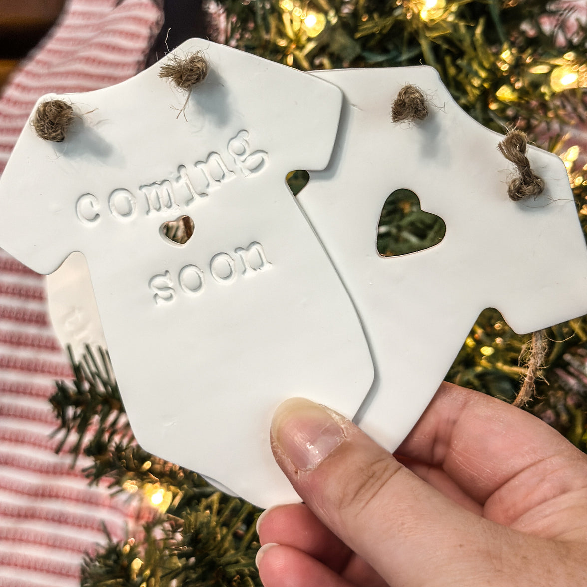 Pregnancy Announcement Ornament | Hand-Stamped Clay Keepsake