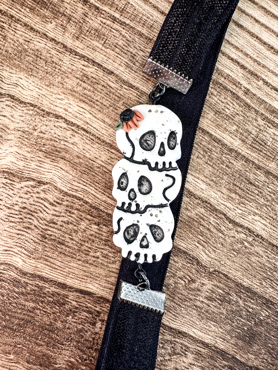 Floral Skull Stack Clay Bookmark | Gothic Page Holder