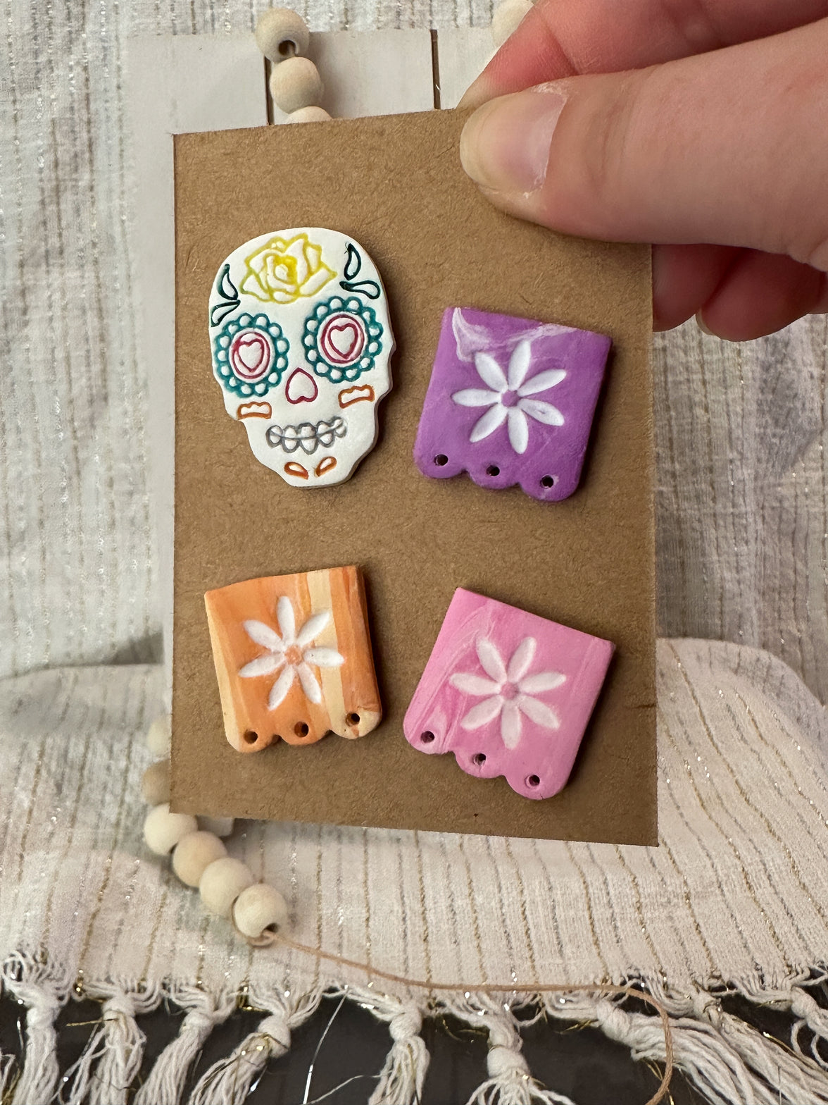 Artisan Sugar Skull & Papel Picado Set | Dopamine Decor Magnets