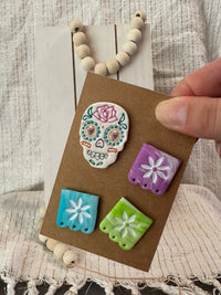 Artisan Sugar Skull & Papel Picado Set | Dopamine Decor Magnets
