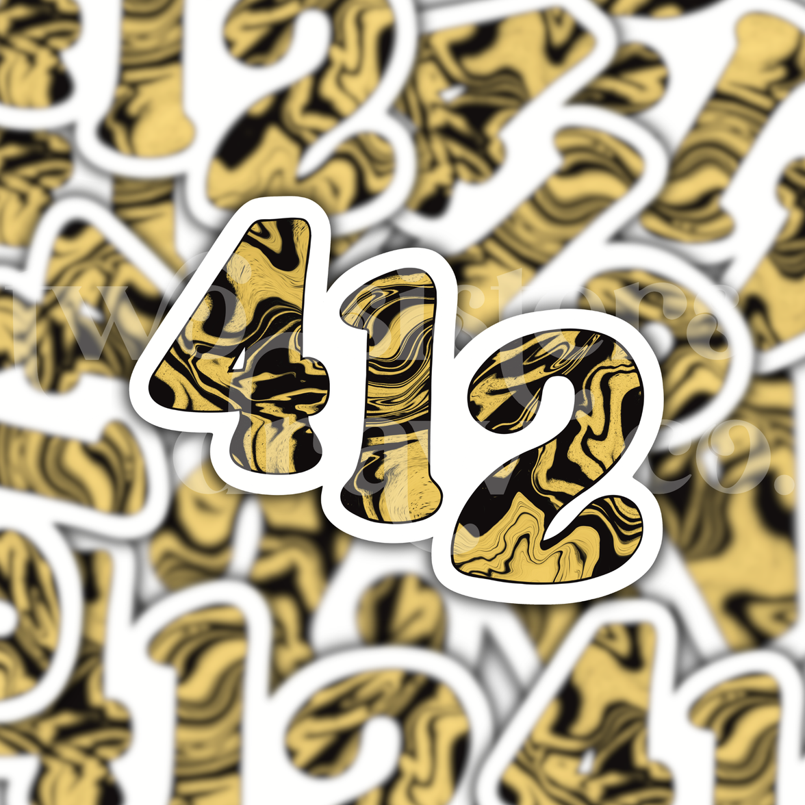 Marble Black & Gold 412 Pittsburgh Sticker