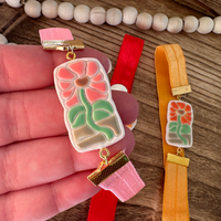 Hand-Painted Floral Clay Bookmark | Artisan Botanical Elastic Pageholder