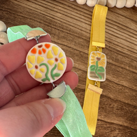 Hand-Painted Floral Clay Bookmark | Artisan Botanical Elastic Pageholder